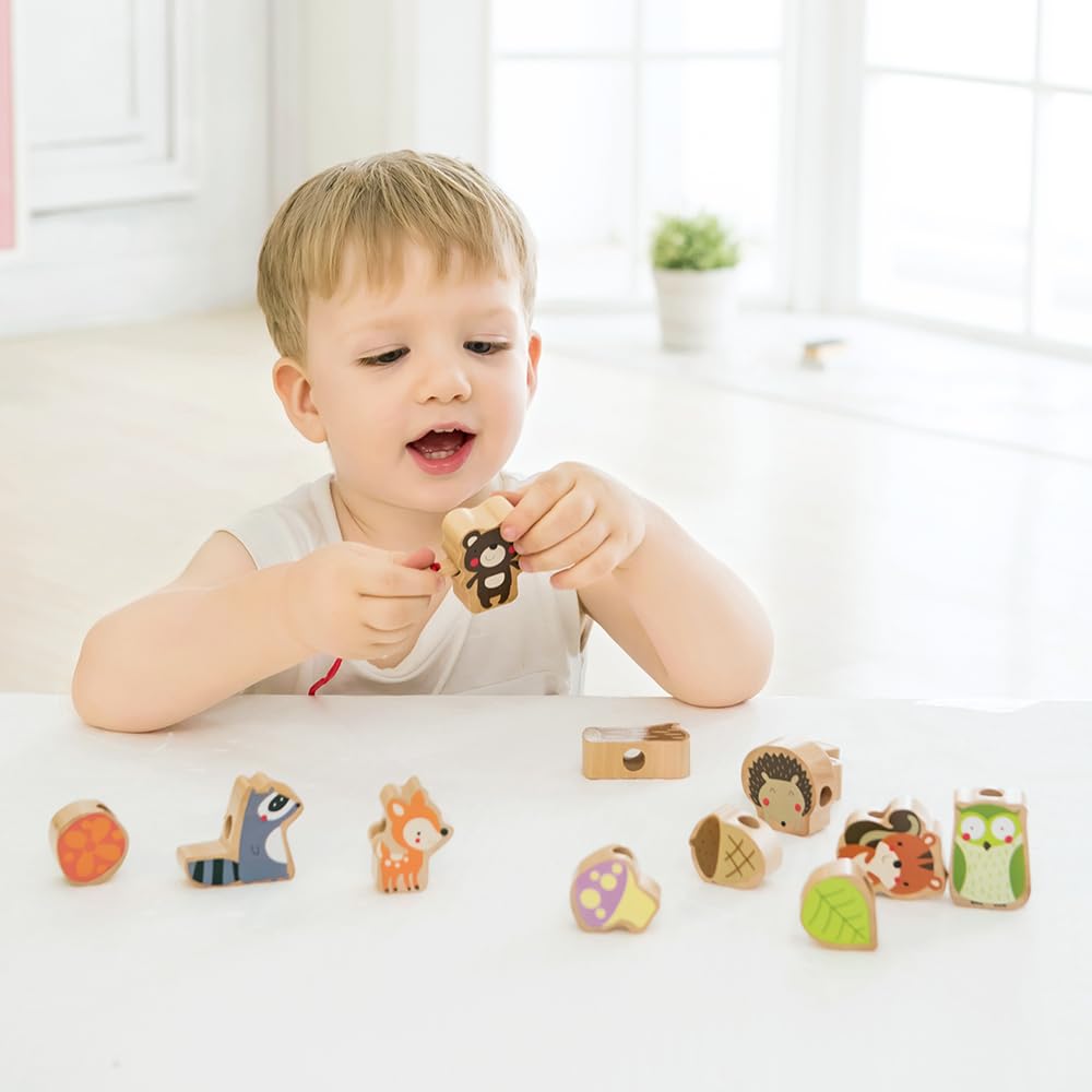 Classic World Educational Toy: Stringing Beads, Wooden Animal Toy, Building Blocks, Natural Wood, for Girls and Boys, Ages 1-2, Baby Shower Gift,