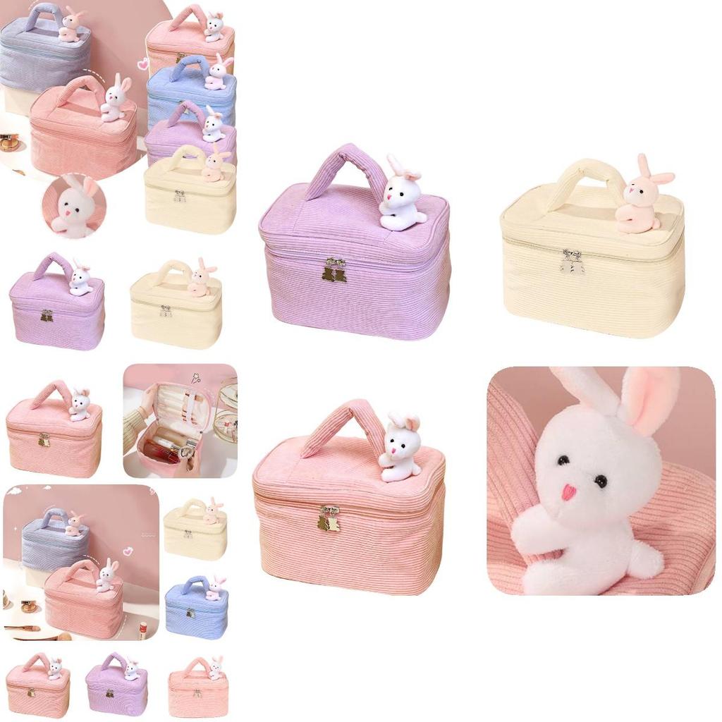 Portable Plush Toiletry Bag For Women With Multiple Compartments And Easy-to-use Dual Zipper