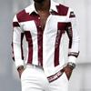 Men's Black and White Geometric Coarse Stripe Printed Long Sleeved Lapel Shirt, Retro Slim Fit Shirt, Trendy Casual Men's Top