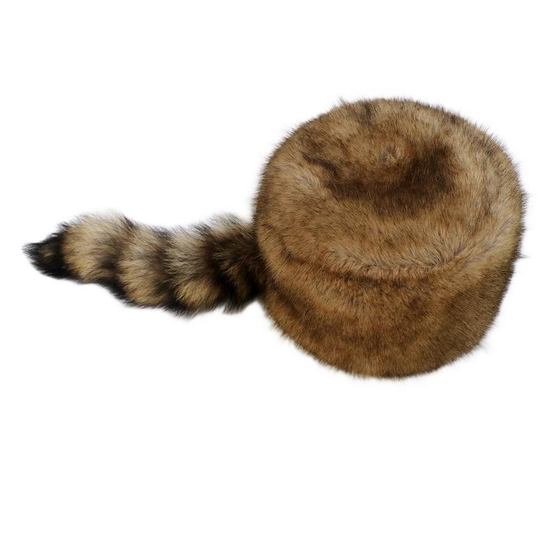 Imitation fur hat single-tailed flat-top hat autumn and winter European and American new raccoon tail fluffy warm national ear hat women