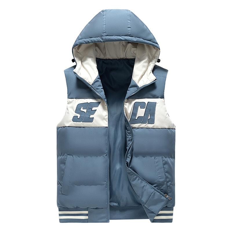 Hooded Vest Printed Vest for Men In Autumn and Winter New Loose Outerwear Thickened Warm Jacket for Men