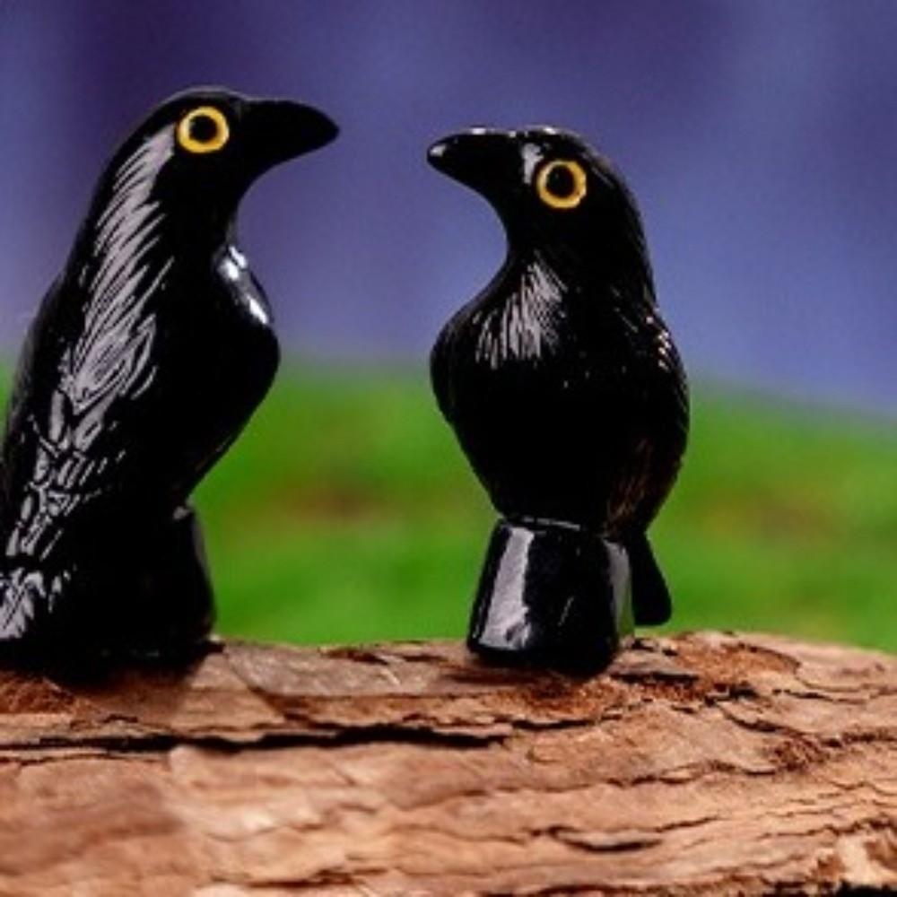 10pcs Resin Halloween Crows Figurines Hand Painted Realistic Mini Crows Decoration Crooked Headed Black Crow Ornaments