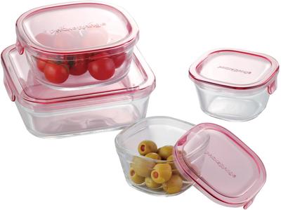 Iwaki Glass Storage Set of Pack Heat-Resistant Containers, Pink, Square, 4, & Microwave, PS-PRN-4P1