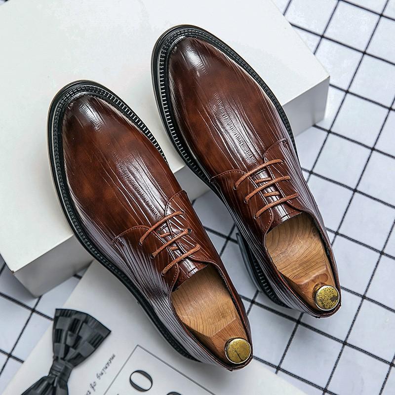 Mens Brown Dress Shoes Wedding Groomsmen Business Formal Office Wear Pointed Toe Slip-On Leather Look