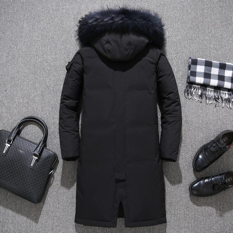 -30 Degrees Winter Down Jacket Men's White Duck Down Jacket Fashion Hooded Fur Collar Coat Mid-length Thick Warm Down Parka