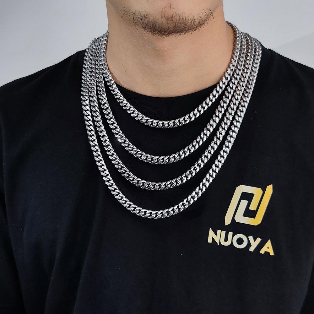 Hip Hop Stainless Steel Necklace Japanese Buckle Round Grinding Encrypted Titanium Steel Cuban Necklace Men's Bracelet Accessories