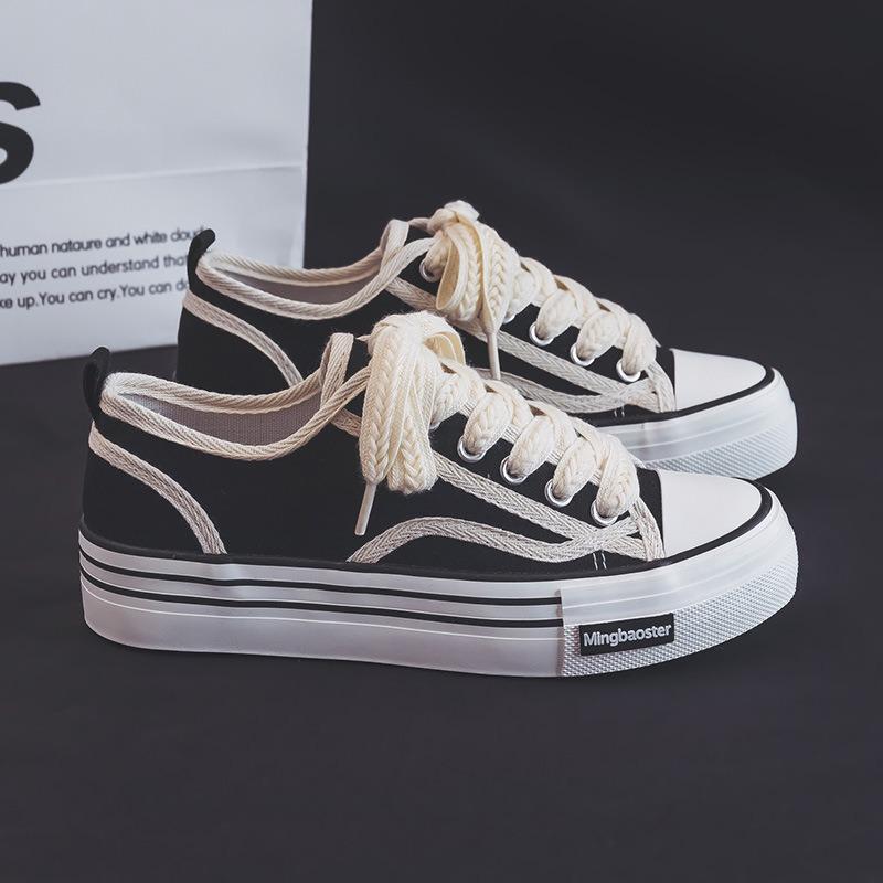 Wheat ear shoelaces platform canvas shoes women's summer breathable new versatile niche board shoes soft sole white shoes