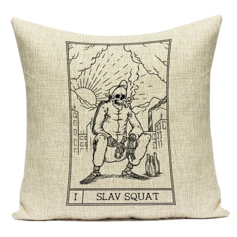 Horror Tarot Cushions Cover Bone Stand Decorative Cushioncovers Print Linen Pillows Black And White Portrait Pillows Cases Cojin
