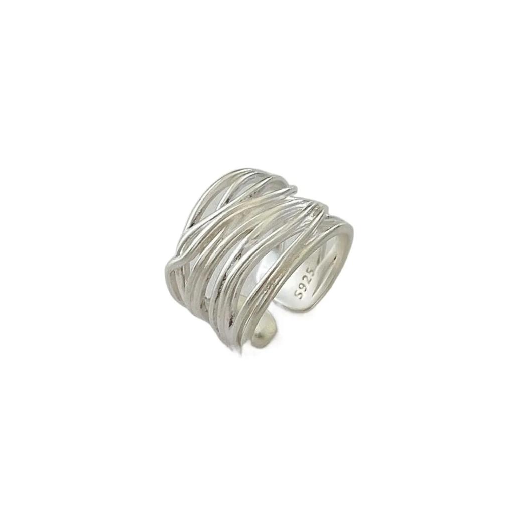 Anello aperto in argento 925 per donna, anello geometrico irregolare alla moda fatto a mano, gioielli da festa, regali di Natale