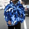 Men Plus Size Beige Printed Hoodie Long Sleeve Drawstring Pullover With Kangaroo Pocket