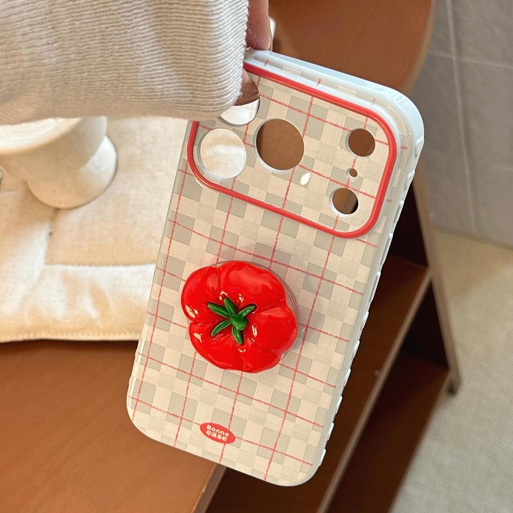 Creative Tomato Stand Phone Case for iPhone 16, iPhone 17, iPhone 17 Pro Max
