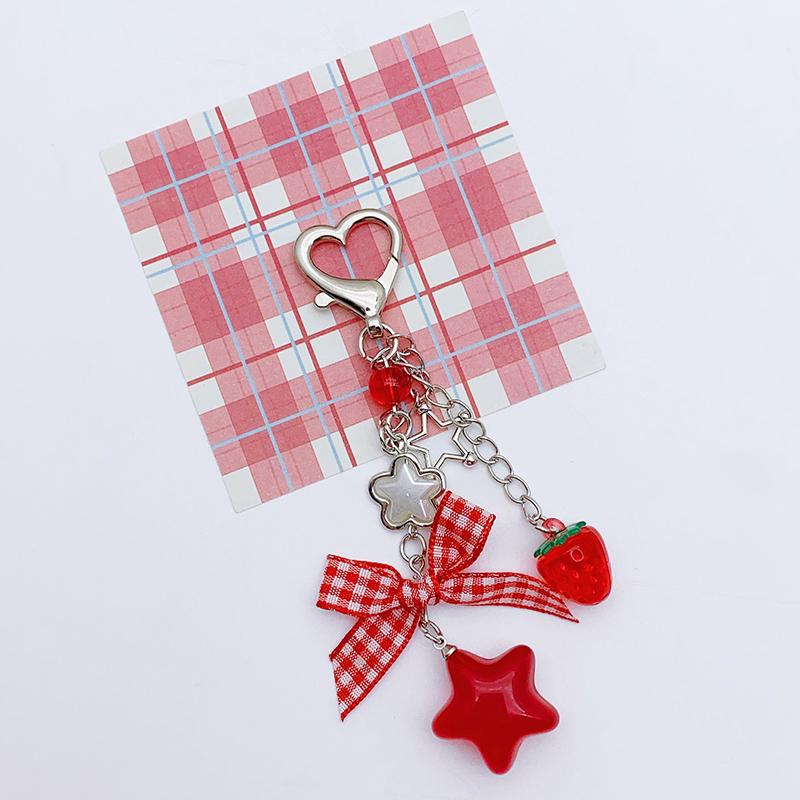 

Клубничный бант, бисерный шнурок для мобильного телефона, милый брелок, подвеска для камеры, рюкзак, подвесное украшение, подарки красный