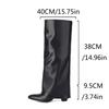 Französische Kurze 9,5cm Absätze Faltstiefel Damen Kniehohe Stiefel Bequem Weich PU Sung Fit Herbst Winterschuhe