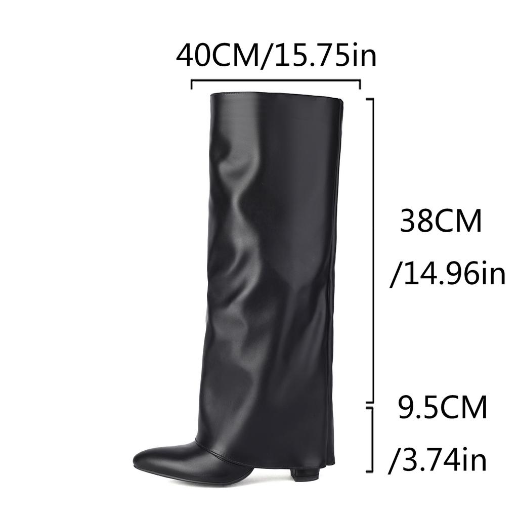 French Concise 9.5cm Heels Folding Boots Women's Knee High Boots Comfy Soft PU Sung Fit Autumn Winter Shoes