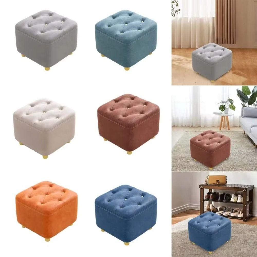 Smooth Solid Wood Foot Stool Rounded Edges Burr-Free Edges Shoe Changing Bench Stable Support Legs Anti-Slip Pads Wooden Stool