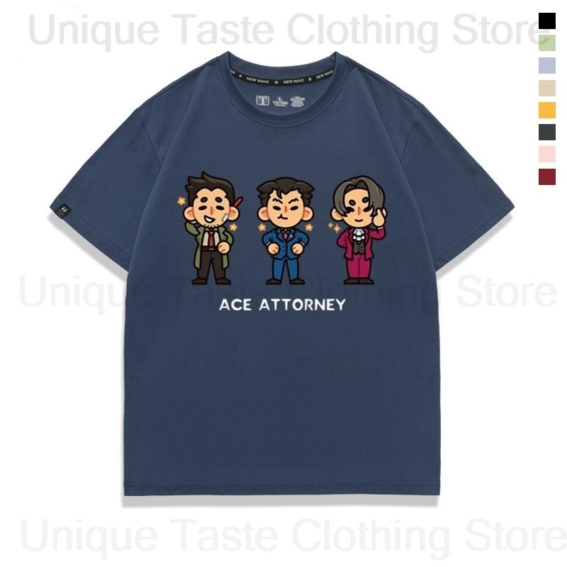 Ace Attorney T Shirt Phoenix Wright Miles Edgeworth Apollo Justice Cartoon Tshirt Unisex Women Summer Cotton Short Sleeve Tee Tops