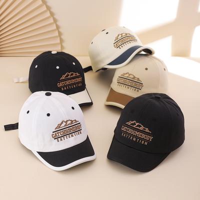 Fashion Embroidered Letter Patched Mountain Peak Short Brim Baseball Cap, Soft Top Adjustable Snapback Hat for Outdoor Cycling