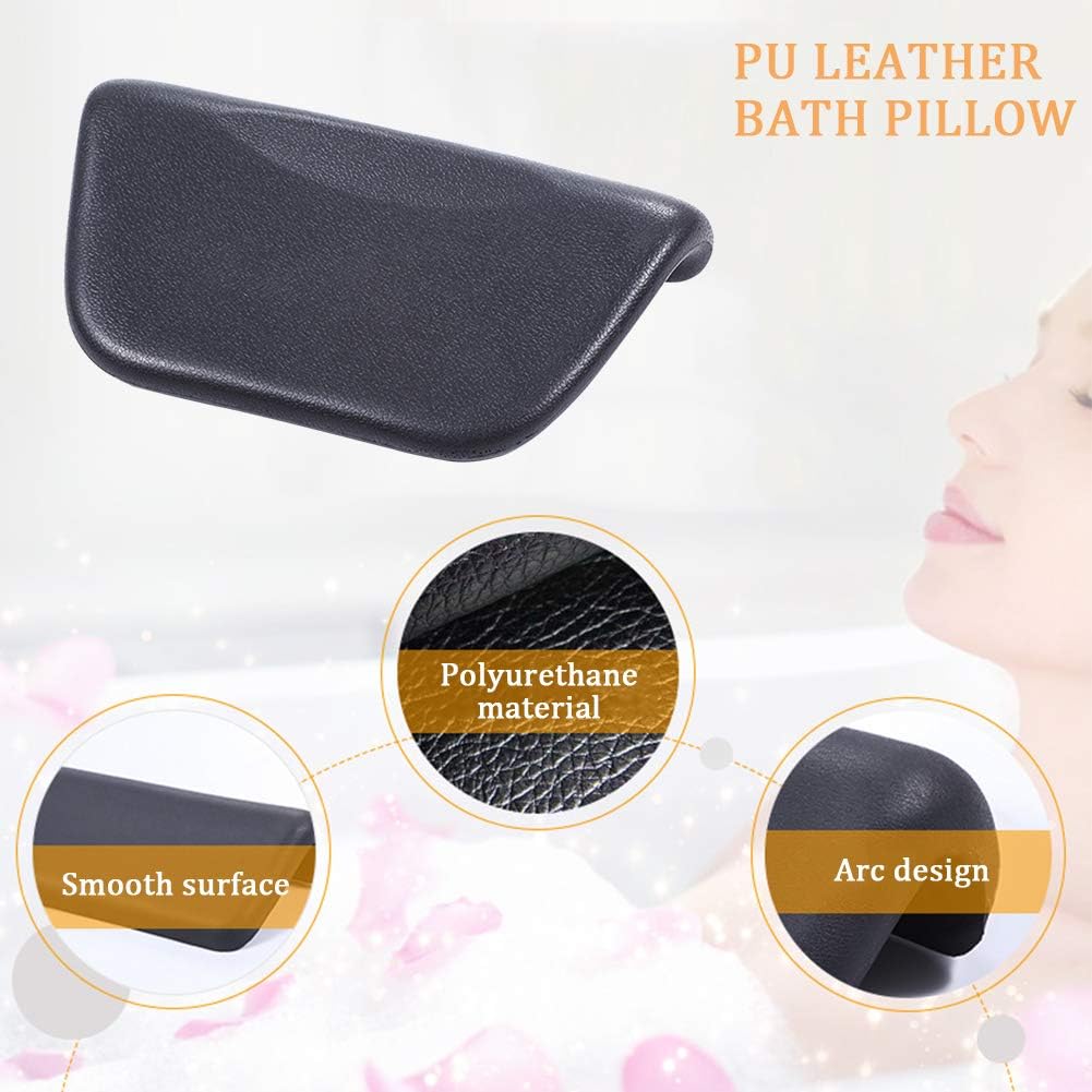 Spa Bath Pillows, Waterproof PU Leather Bathtub Pillows Neck Support Head Rest Pad with Anti Slip Suction Cups for Home Bathroom Bathtub Hot Tub Spa
