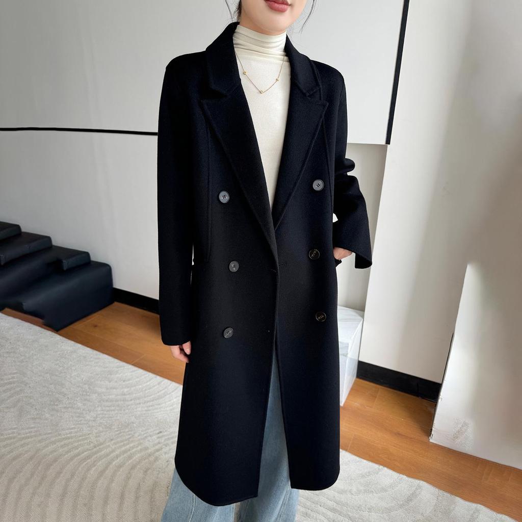 2025 Stylish Mid-Length Double-Sided Wool Coat for Women: Elegant Korean Design, Perfect for Modern Moms