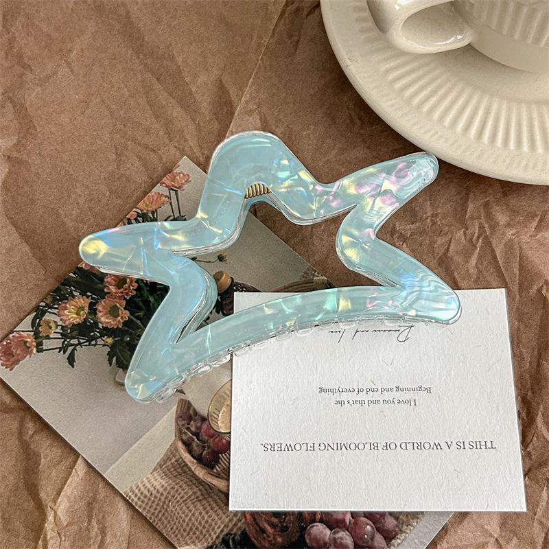 Lucky Star Iridescent PVC Star Cutout Hair Claw - Large High-End Updo Clip