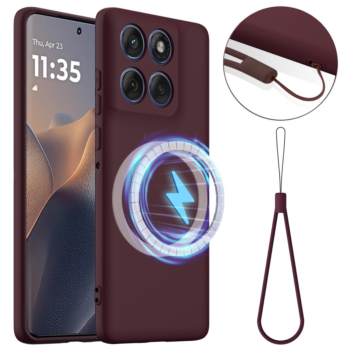 

For Motorola Edge (2025) 5G Case Compatible with MagSafe Anti-Drop Liquid Silicone Phone Cover Wine Red