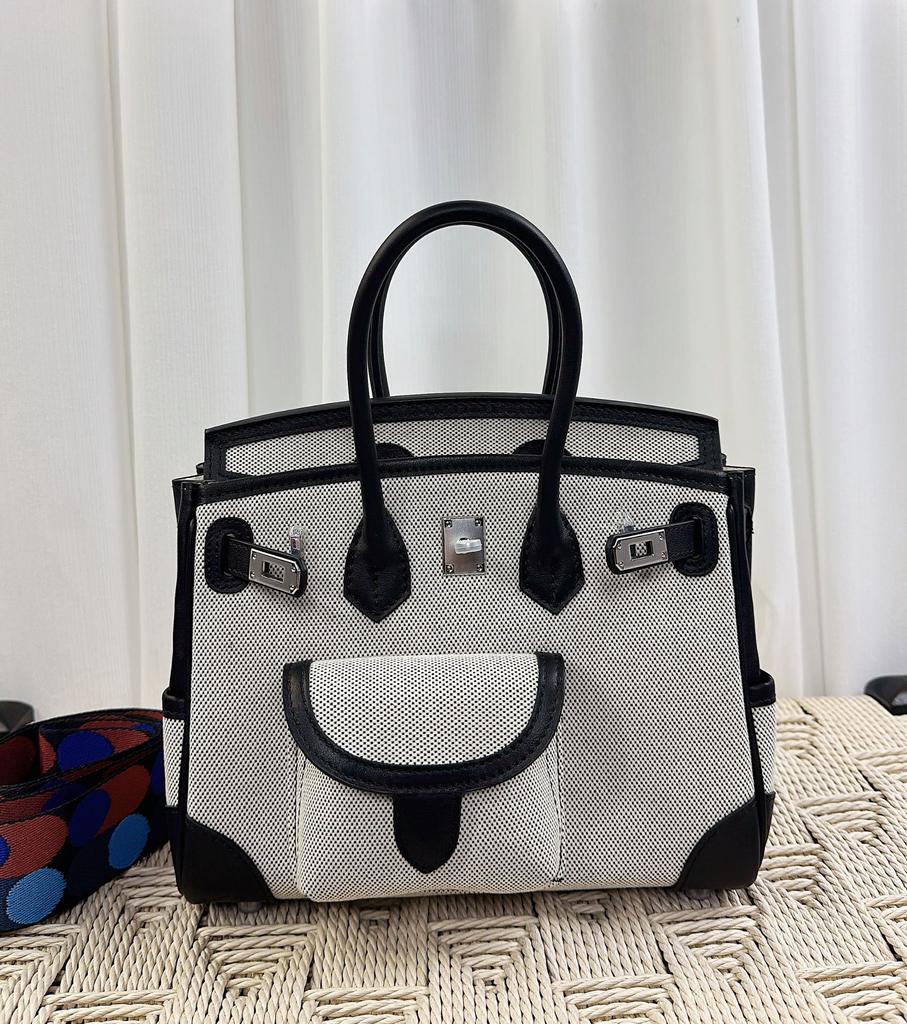 Borsa tascabile in tela platino 25cm color cuoio borsa a mano abbinamento colore senso premium grande capacità borsa a spalla crossbody tote da donna