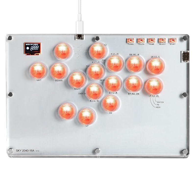 

Безважільний тонкий контролер Akecon Lowepro з 16 кнопками, можна розмістити на колінах для ПК/Switch/PS4 PS3, RGB-світлодіодне підсвічування, саморобна заміна, широкий верх