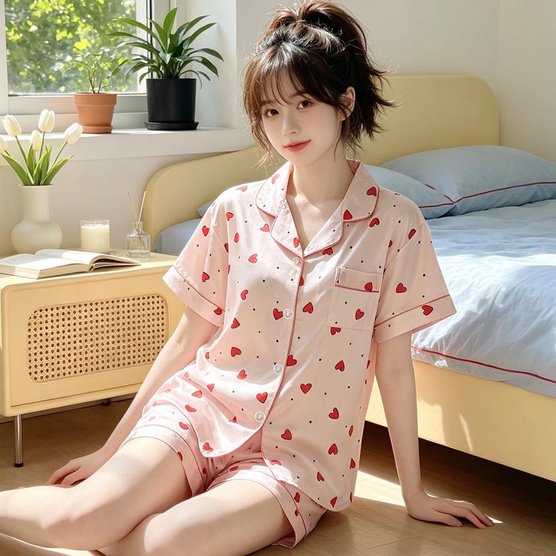 Sommerpyjama aus Eisseide im süßen Stil für Damen – kurzärmlige, coole und stylische Homewear