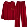 Red Cotton Couple Pajamas - Sweet, Cute, Loose, Long Sleeve Set for Spring/Autumn Newlyweds