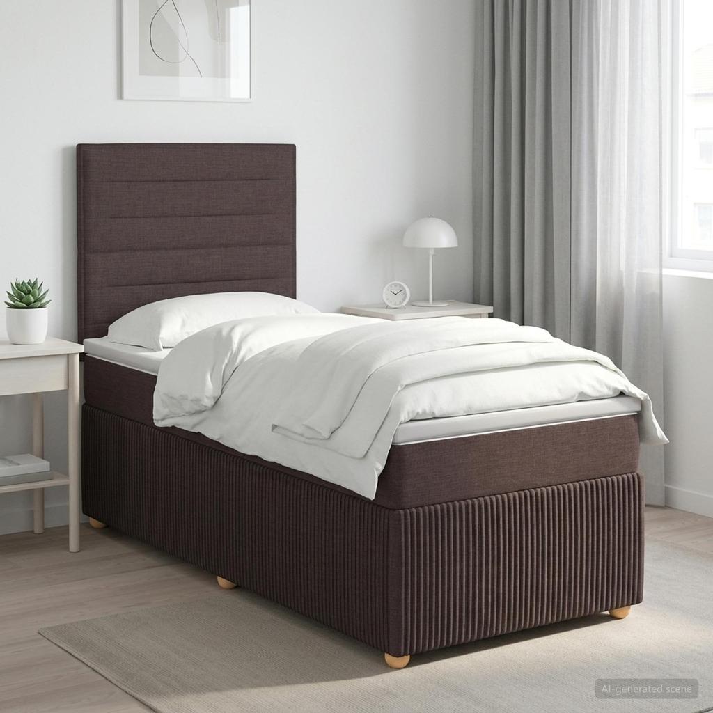 Box Spring Bed with Mattress Dark Brown 90 x 190 cm Fabric