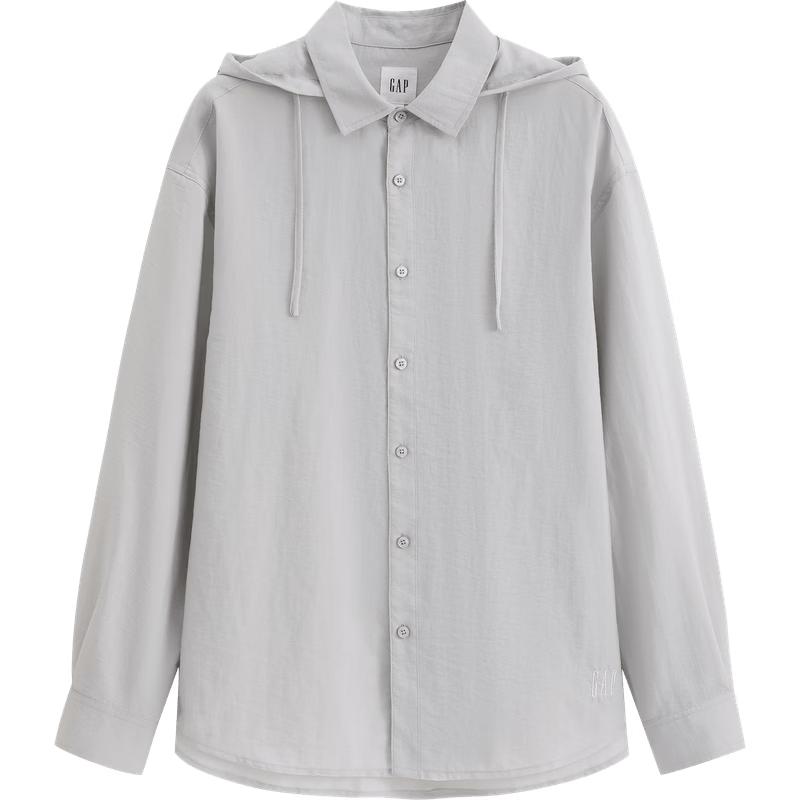 GAP Men s Loose Fit Logo Embroidered Detachable Hood Long Sleeve Shirt