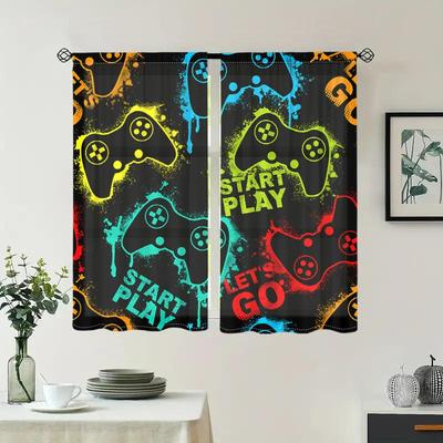 2 Pieces, Game Controller Printed Curtains - Semi Transparent - Suitable for Living Room, Bedroom, Kitchen, Home Decoration