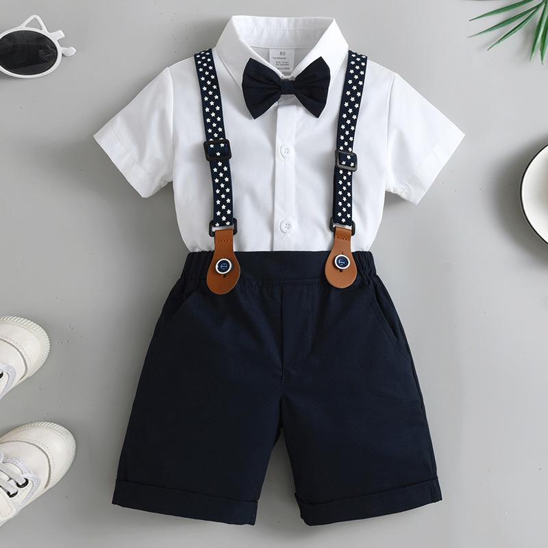 British Gentleman Summer Children's Shorts Set: Short-Sleeved Formal Wear for Boys.