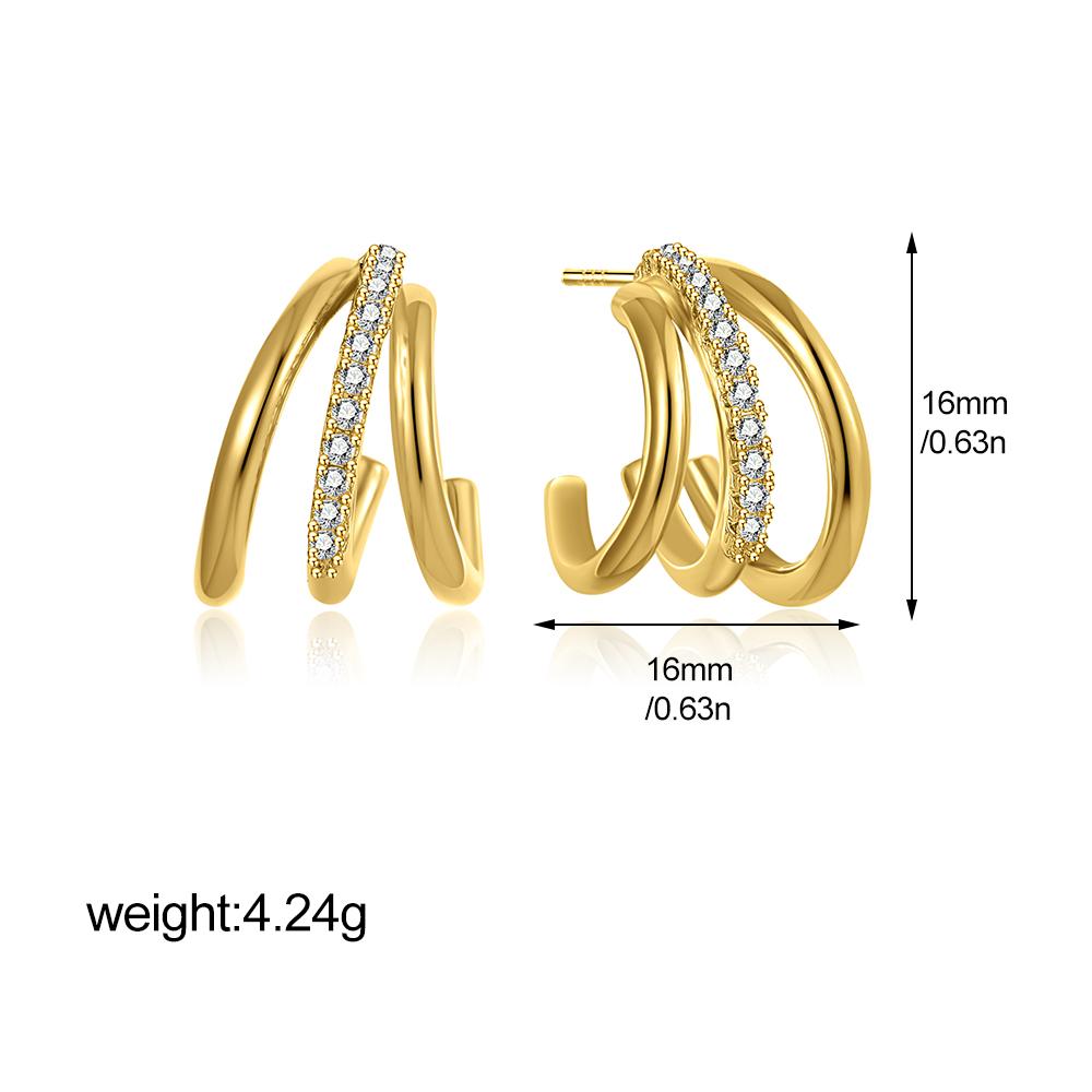 Classic Multi-layer Claw Huggies Inlaid Cubic Zirconia Geometric C-shape Hoop Earrings Hypoallergenic Rust Proof Ear Jewelry New