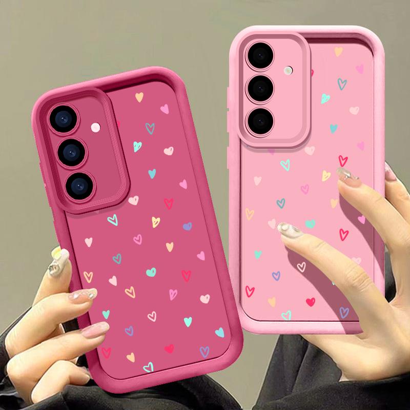 Farge Kjærlighet Hjerter Trykk Matt Støtsikkert Deksel For Samsung S25 S24 FE S23 Ultra S22 A16 A56 A15 A55 A36 A35 A54 Linsebeskyttelse TPU Mykt Telefondeksel