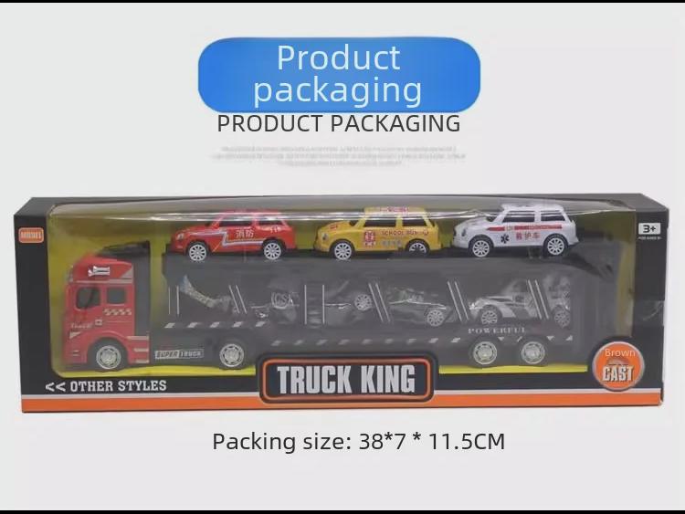 Alloy Double-Decker Semi-Trailer Pull-Back Toy Truck with Flatbed Trailer