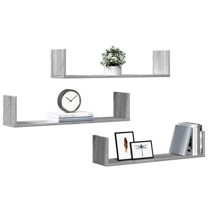 VidaXL Wall Shelves 3 Pcs Sonoma Grey 80x18x18 Cm Engineered Wood 853295