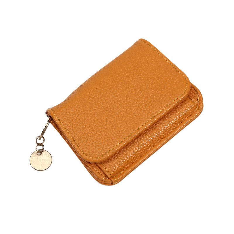 Dámská minimalistická malá peněženka Kožené pouzdro na kreditní karty Štíhlá jednoduchá mincovka se zipovou kapsou a klíčenkou