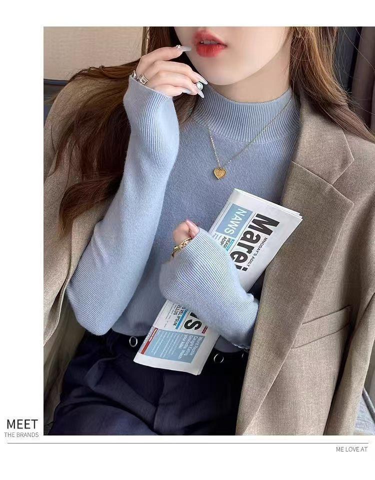 2025 Women's Solid Color Knitwear: Half-High Neck Long Sleeve Dopamine Sweater Coat