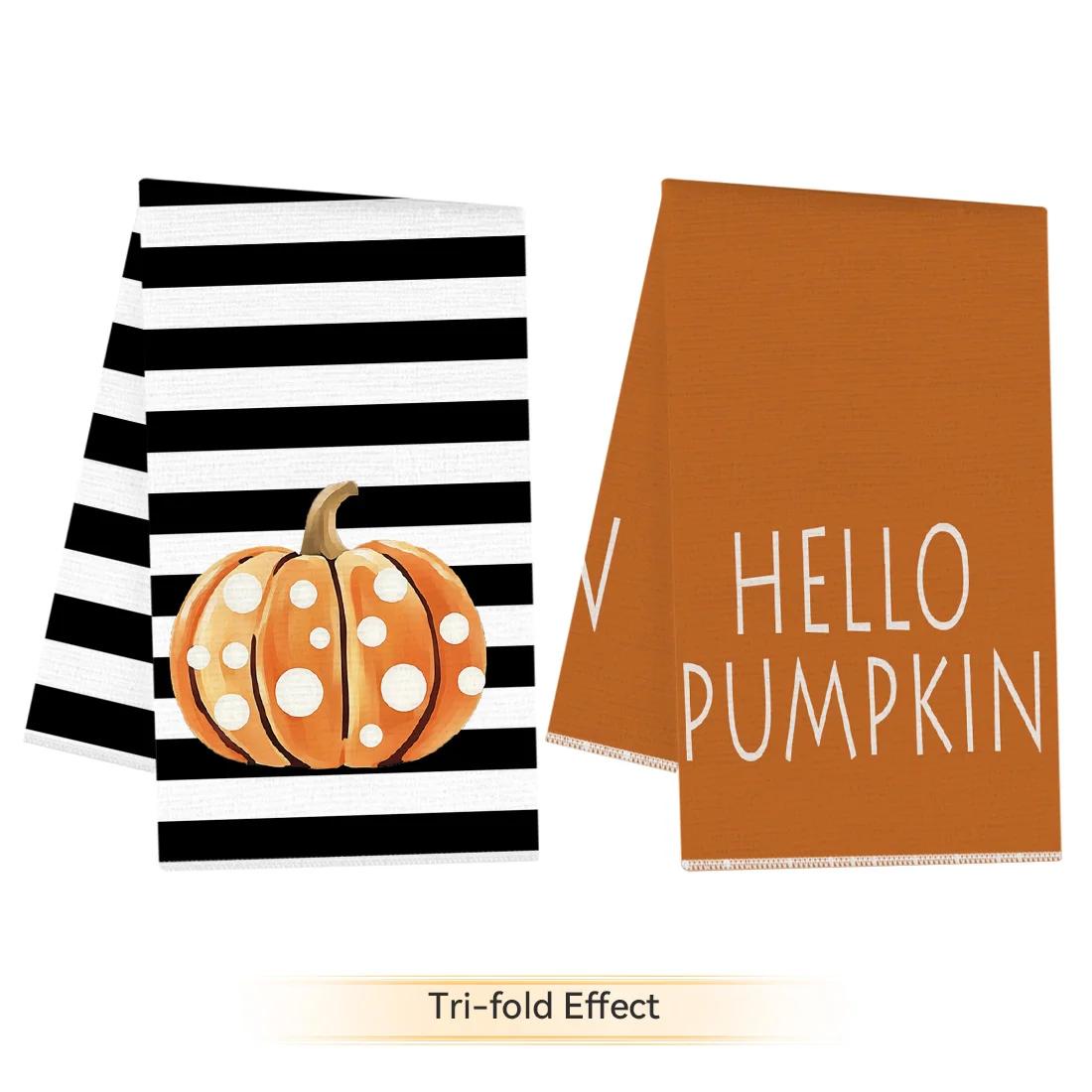 2pcs/set Kitchen Towels 40x60cmpumpkin stripesHand Towels Christmas Decorations for Home Noel Dish Towels Gifts 40x60cm