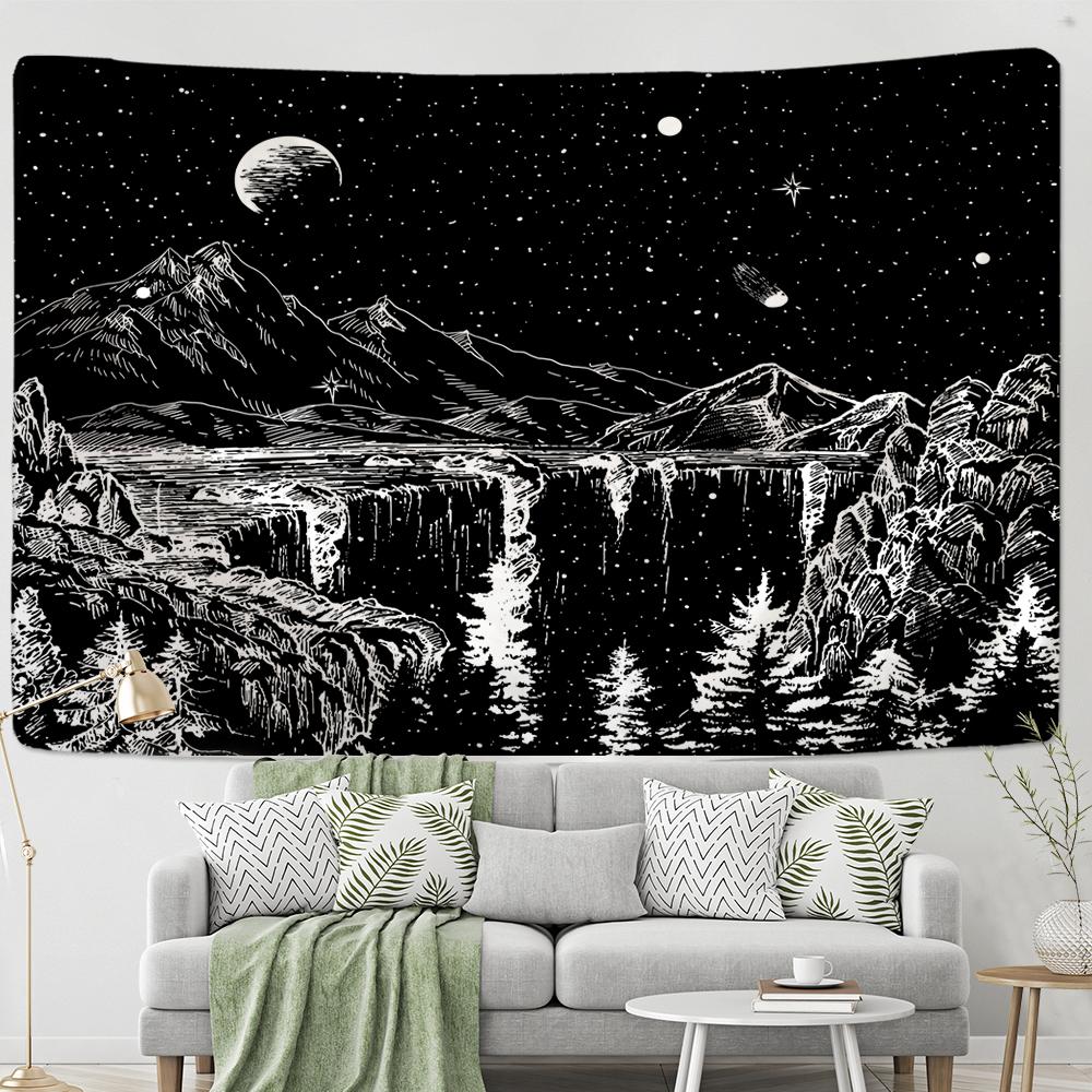 Black Cosmic Night View Tapestry Wall Hanging Psychedelic Witchcraft Hippie Tapez Art Aesthetics Room Home Decor