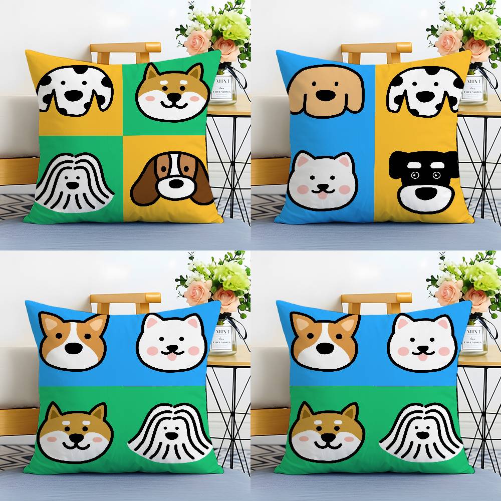Cartoon Simple Lines Dog Pillow Case Anti-dustmite Pillowcase Invisible Zipper Silky Short Plush Sofa Cushion Cover