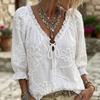 Damen Bluse mit Stickerei und Rüschen V-Ausschnitt