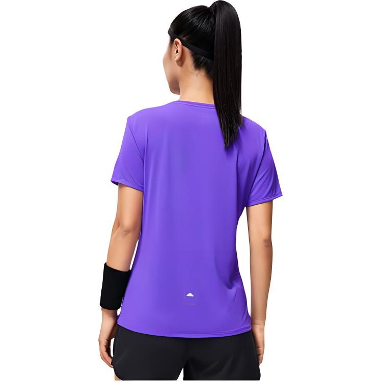 Li Ning Running Series Solid Color Reflective Quick-Dry Breathable Short Sleeve T-Shirt Women Tops Fluorescent-Starry-Purple ATST522-5