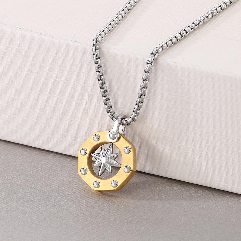 Personalized Stainless Steel Pentagram Pendant Necklace for Men Women Hip Hop Gold Color Trend Jewelry Round Charms Gift