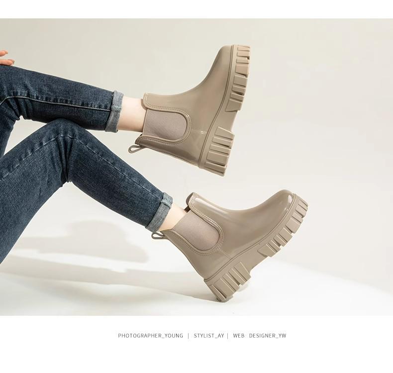 Damen 2024 Modische Wasserdichte Rutschfeste Mittelhohe Regenstiefel - Leichte Gummi-Schuhe mit dicker Sohle.