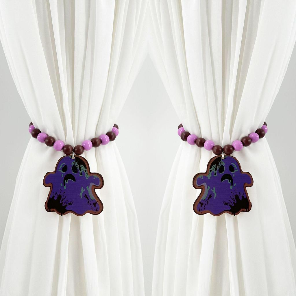 Magnetic Skull and Bat Halloween Wooden Curtain Tiebacks