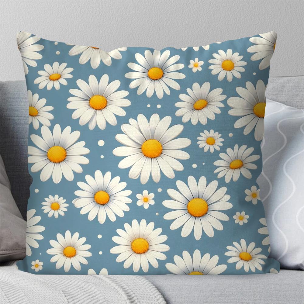 1pc Daisy Fresh Style Pillow Case Square Pillow Bedroom Sofa Leisure Comfort Cushion Car Living Room Home Decoration 40X40