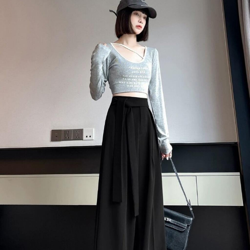 Vår dam Lösa Hög Midja Raka Vida Ben Byxor Dam Klassiska Raka Ben Kostymbyxor Elegant Stil Kontor
