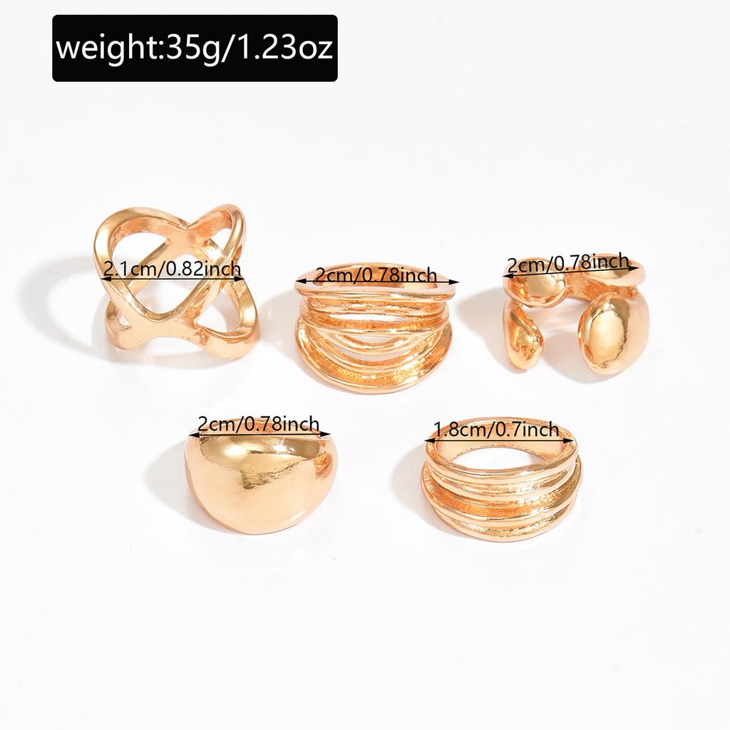 Trendy Multi-layer Winding Geometric Imitation Pearl Hollowed-out Cuff Rings Set for Women Metallic Minimalism Niche Chic Ring